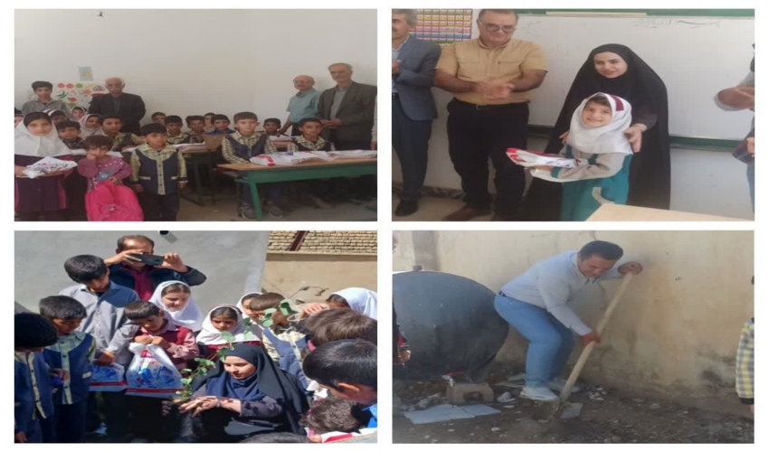 کارگاه آموزشی کاشت نهال همزمان با افتتاح مدرسه بهسازی شده روستای قلعه بردی شهرستان الیگودرز