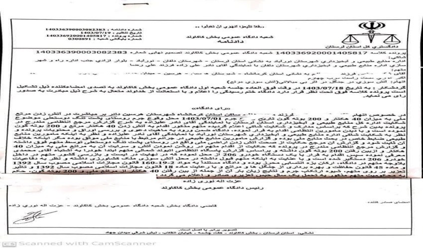 بازداشت و حکم یکسال حبس تعزیری برای عامل آتش‌سوزی مراتع در روستای پشت تنگ دوستعلی شهرستان دلفان 